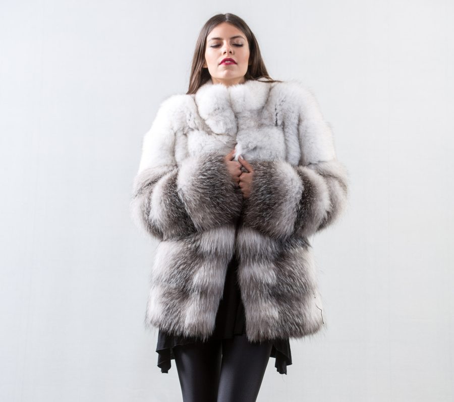 White and Blue Frost Fox Fur Jacket