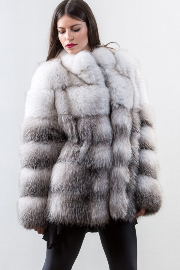 White and Blue Frost Fox Fur Jacket