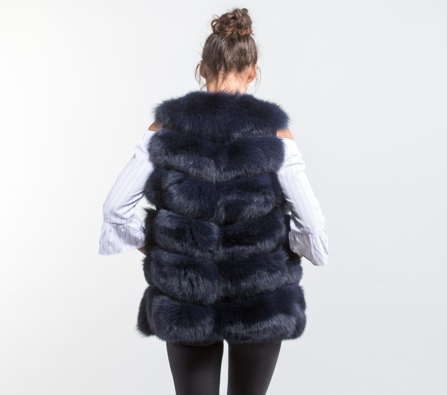 Dark Blue Fox Fur Vest