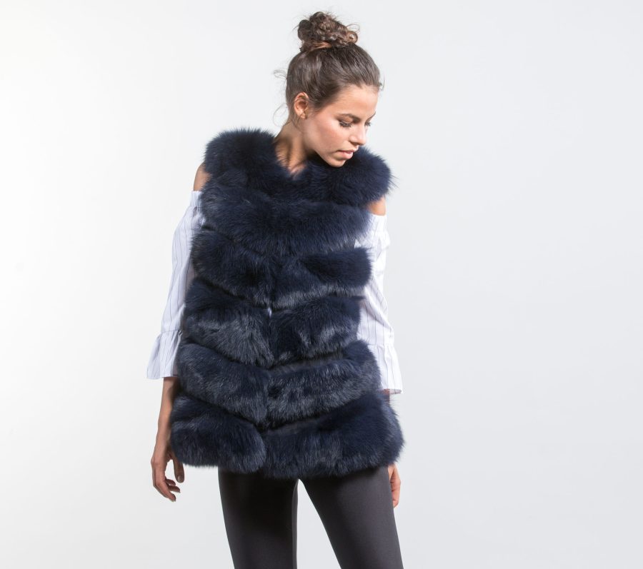 Dark Blue Fox Fur Vest