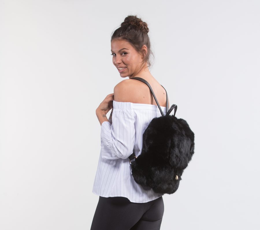 Black Fur Rabbit Backpack