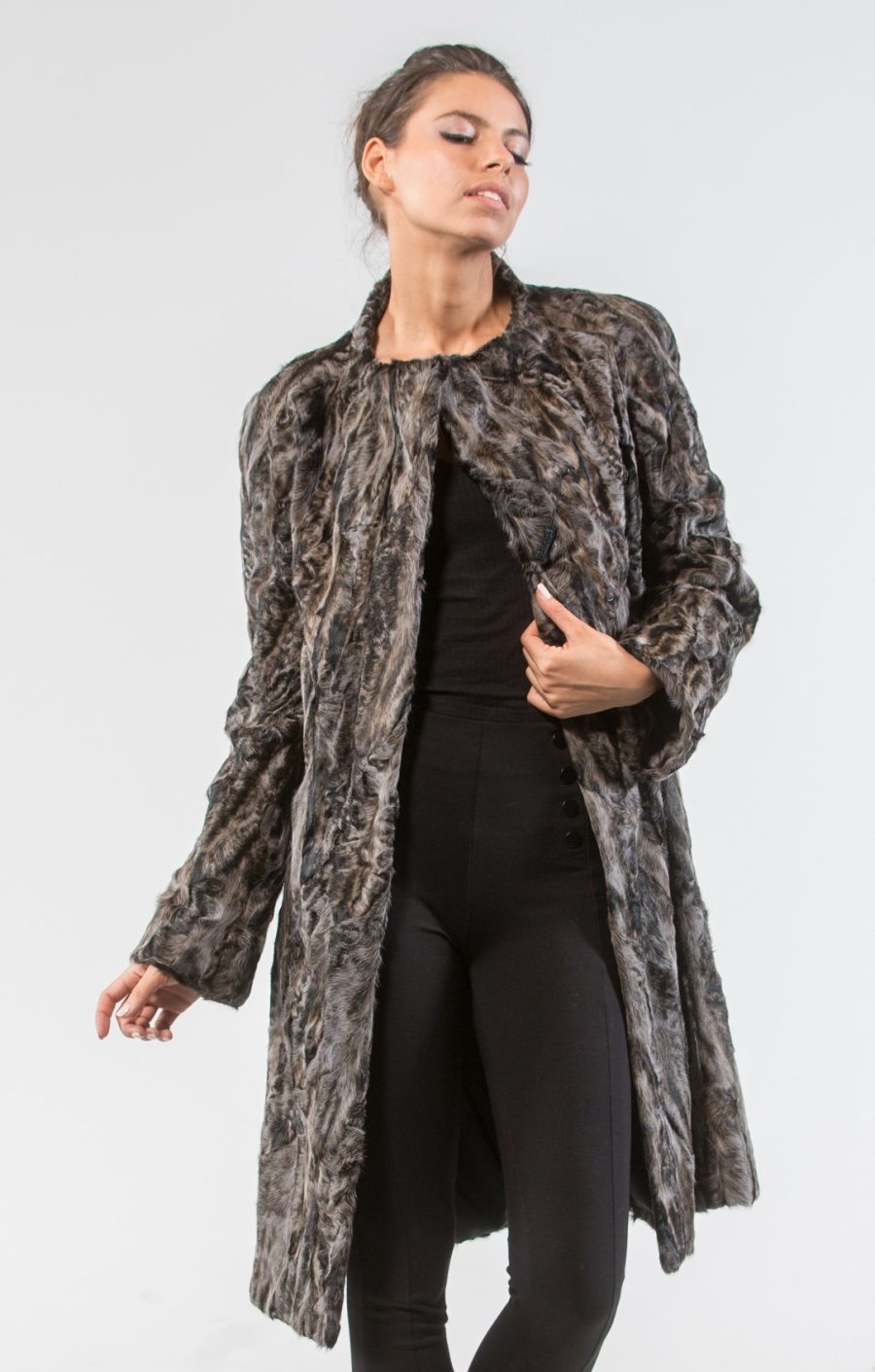 Azure Astrakhan Long Fur Jacket