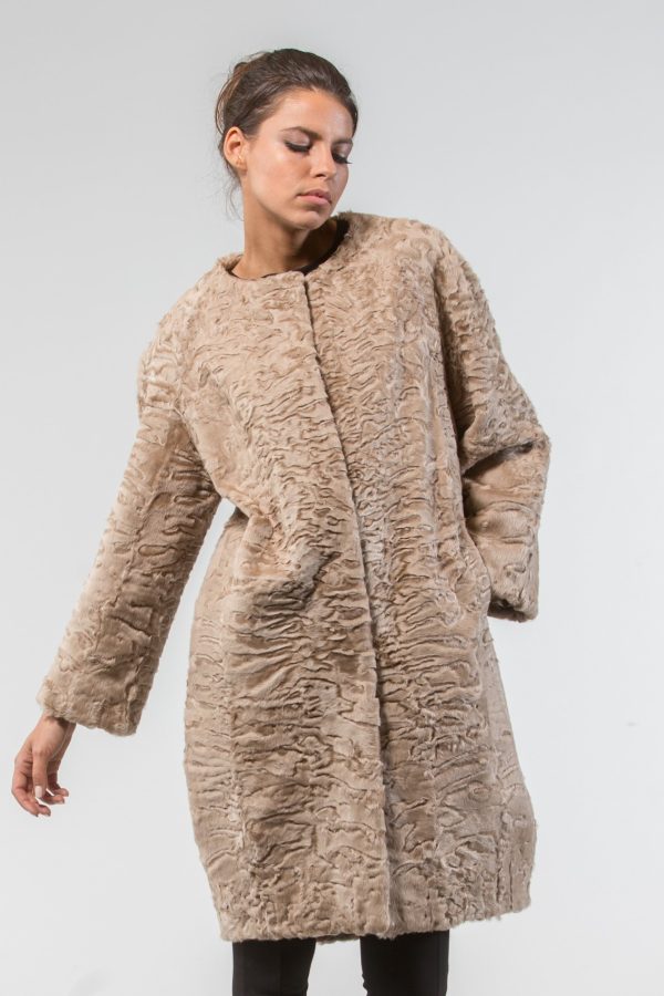 Beige Astrakhan Fur Coat