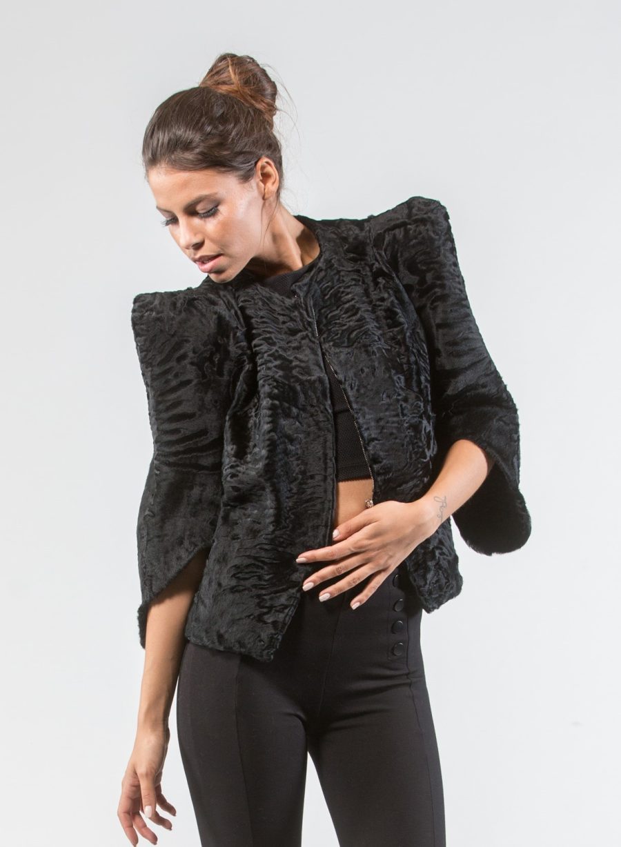 Black Astrakhan Short Fur Jacket