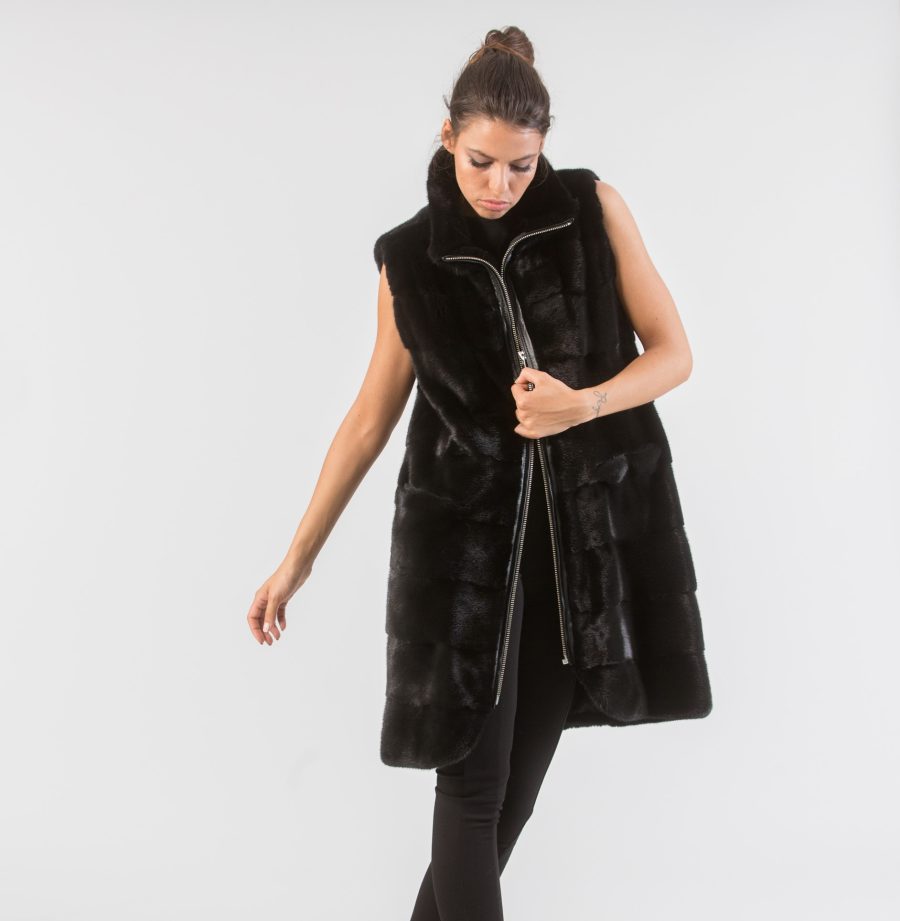 Black Mink Long Fur Vest . Real Fur Coats and Accessories.