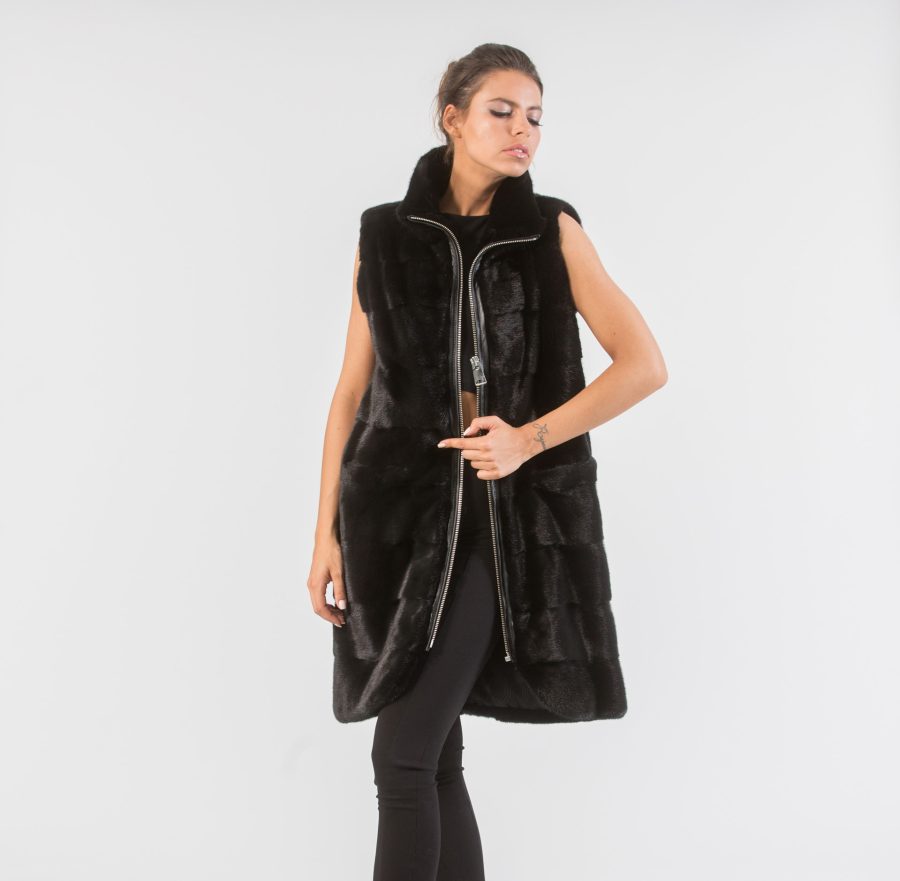 Black Mink Long Fur Vest