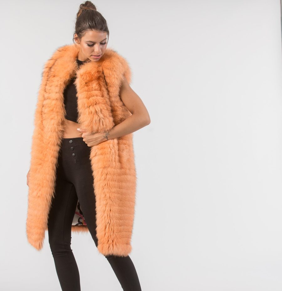 Orange Long Fox Fur Vest