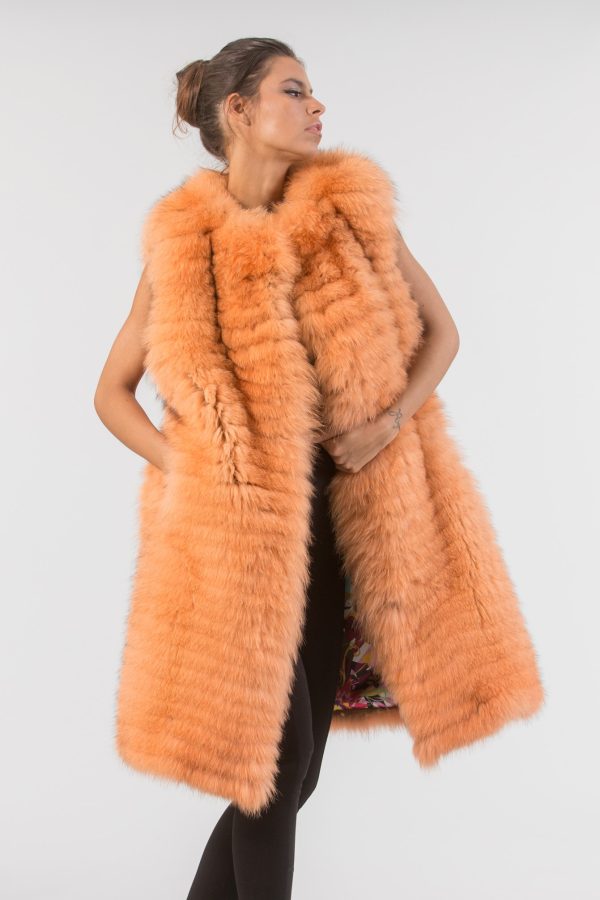 Orange Long Fox Fur Vest