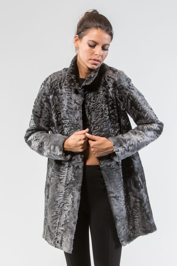 Gray Astrakhan Long Fur Jacket