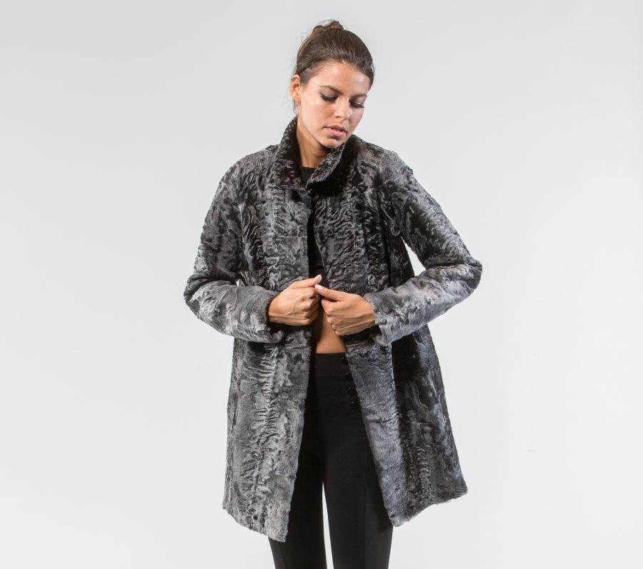 Gray Astrakhan Long Fur Jacket
