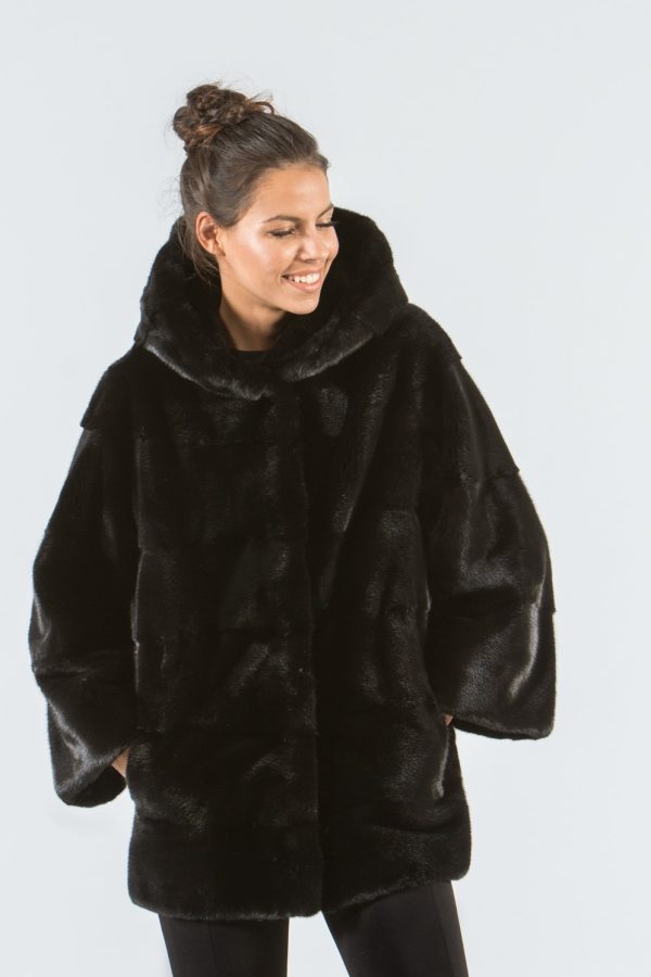 Manzari Black Mink Fur Jacket With Hood