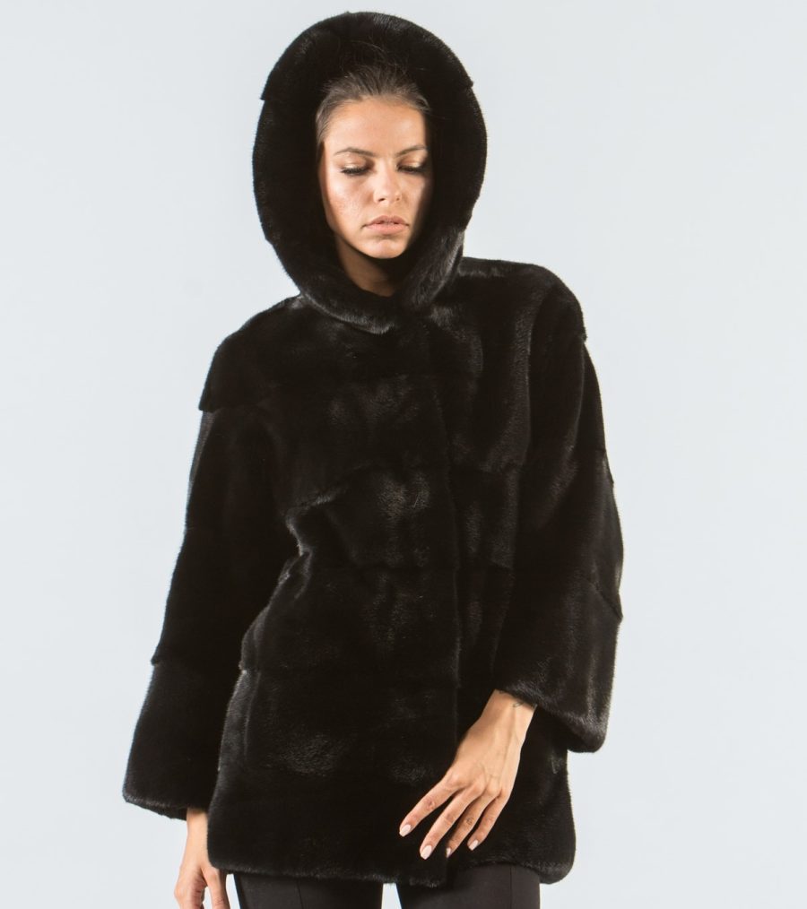 Manzari Black Mink Fur Jacket With Hood