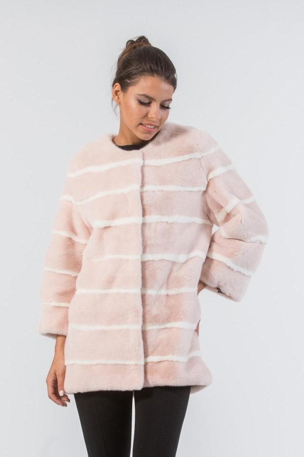 Pale Pink Mink Fur Jacket With Stripes