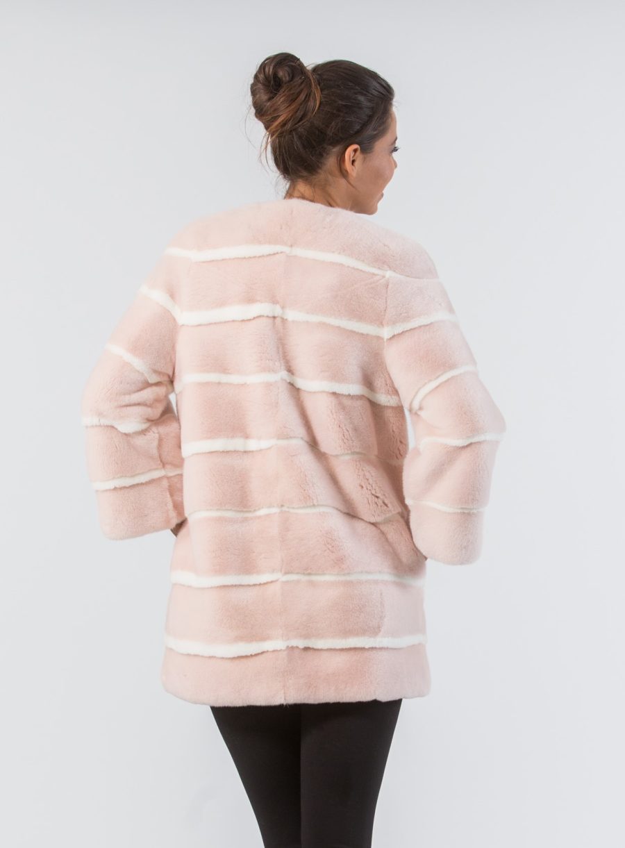Pale Pink Mink Fur Jacket With Stripes