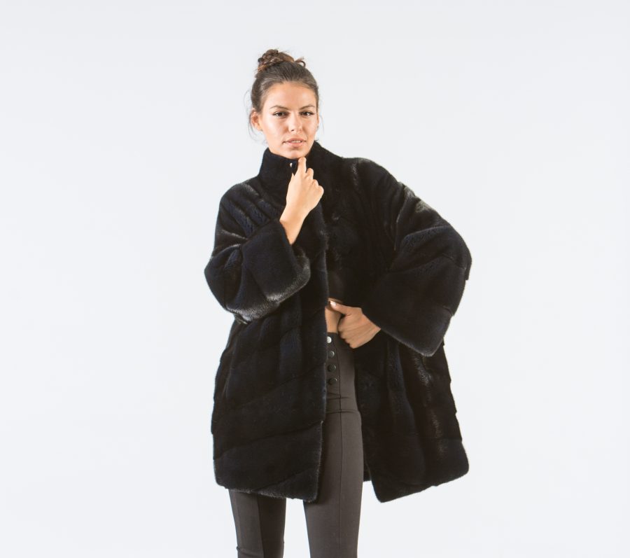 Manzari Mink Velvet Blue Black Fur Jacket