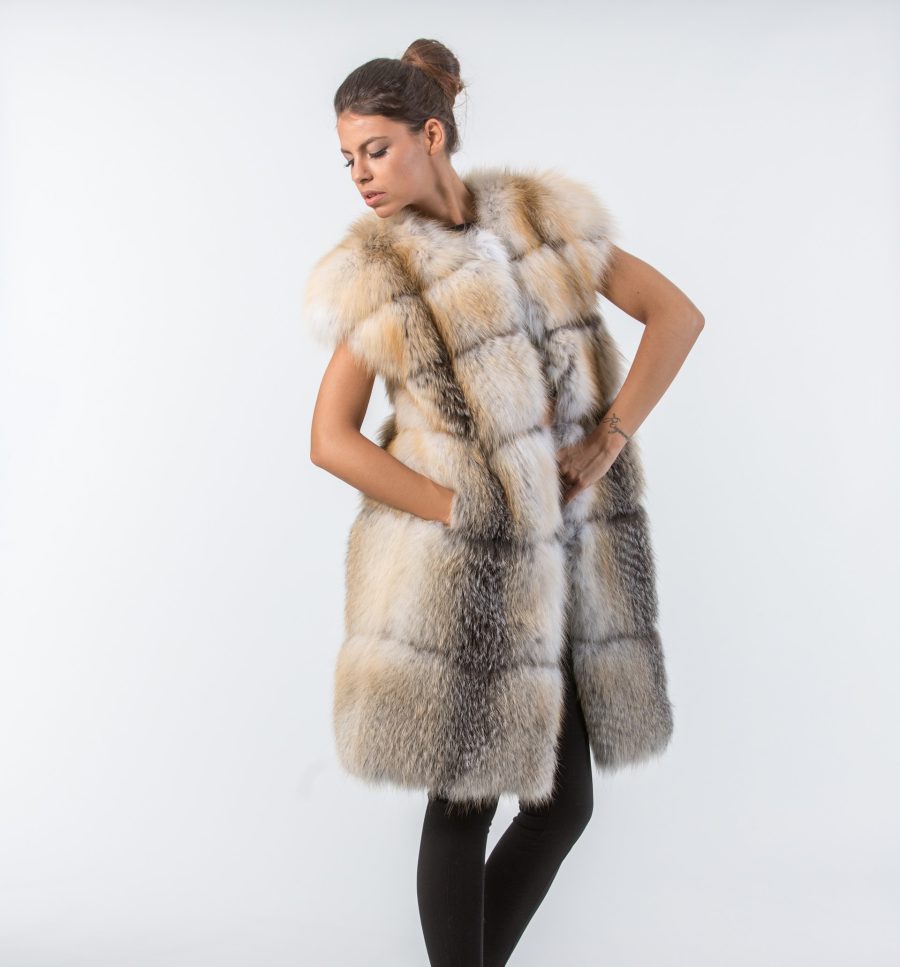 Golden Island Long Fox Fur Vest
