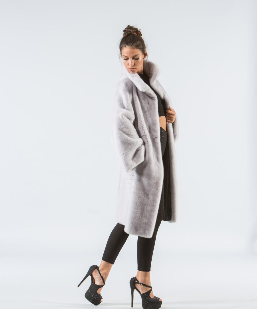 Silver Gray Mink Fur Coat