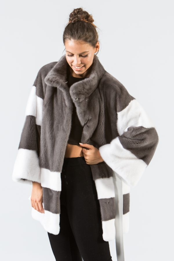 Manzari Stone Gray and White Mink Fur Jacket