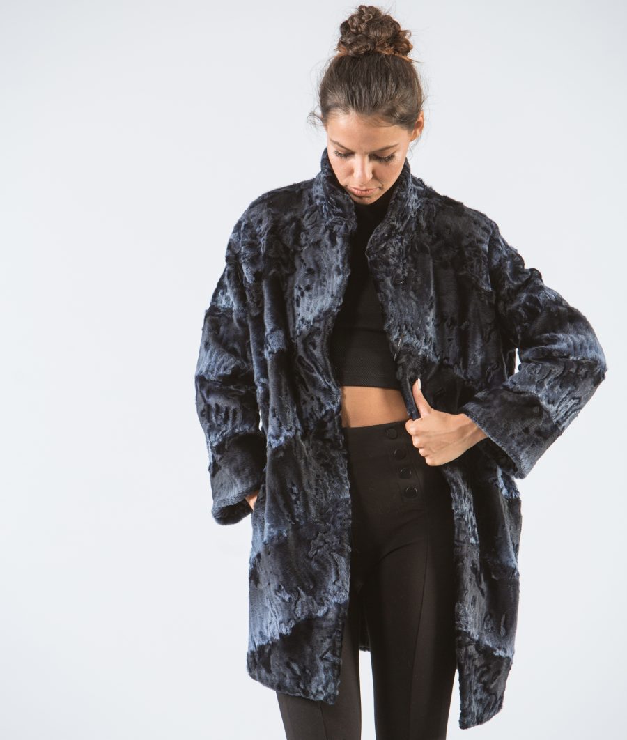 Midnight Blue Astrakhan Fur Jacket