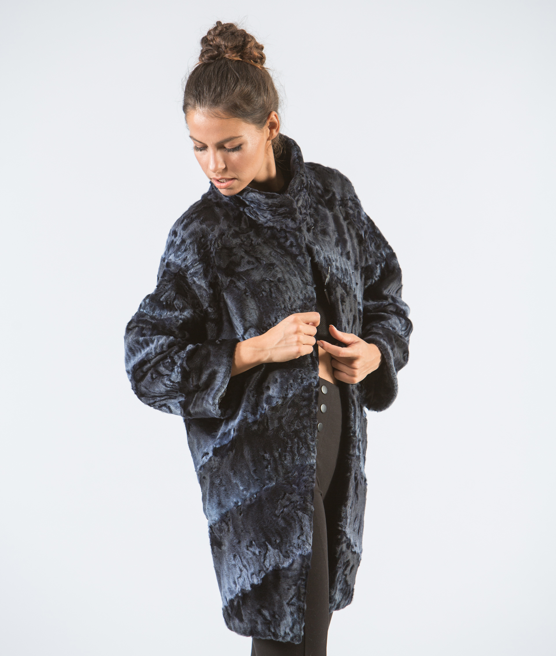 Midnight Blue Astrakhan Fur Jacket .100% Real Fur Coats - Haute Acorn