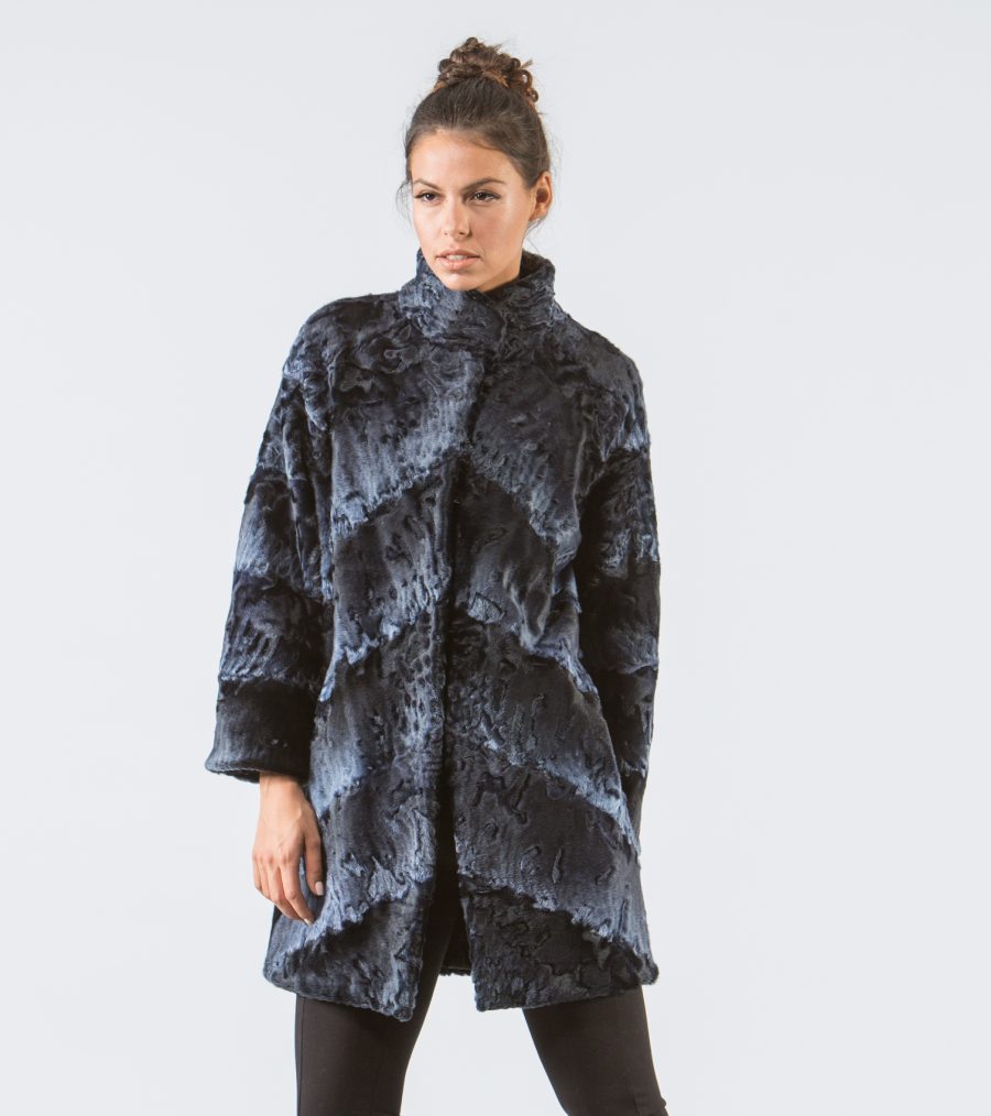 Midnight Blue Astrakhan Fur Jacket