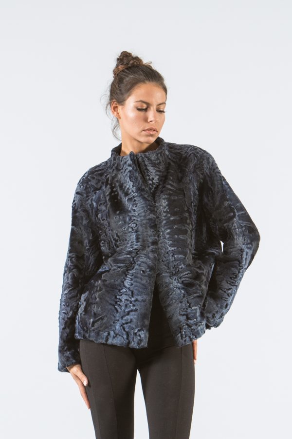 Dark Blue Astrakhan Fur Jacket