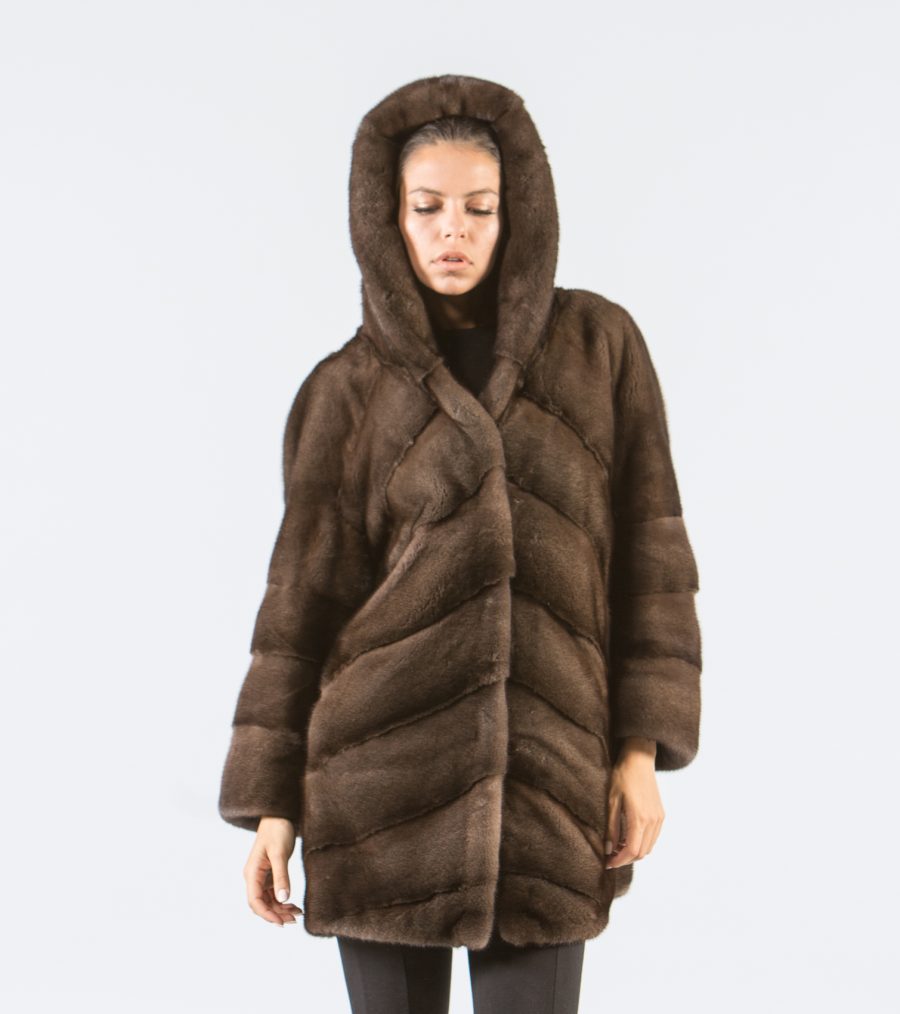 Brown Mink Fur Jacket With Hood - 100% Real Fur Coats - Haute Acorn
