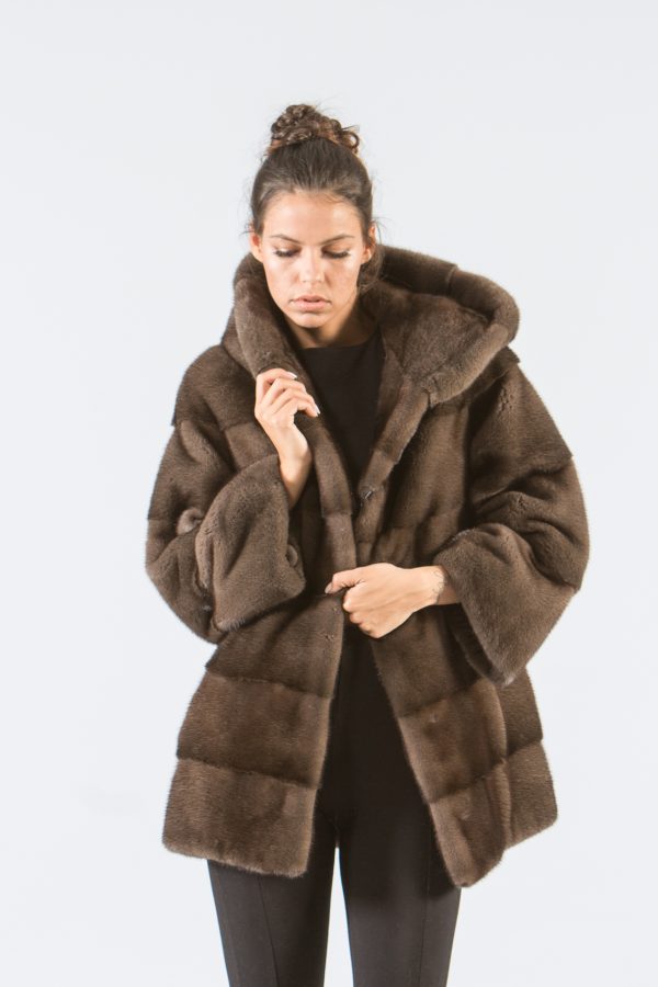 Brown Mink Fur Jacket With Hood