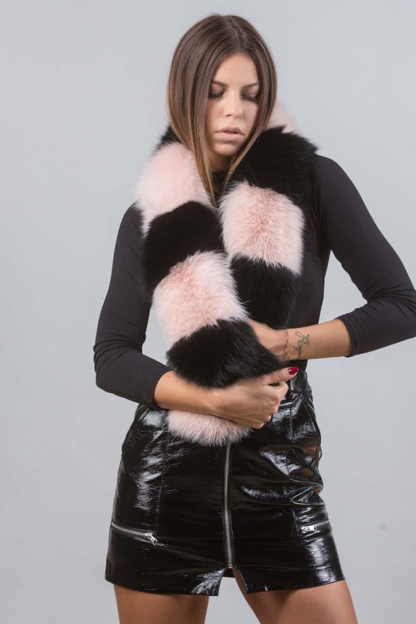 The Black and Pink Fox Fur Scarf