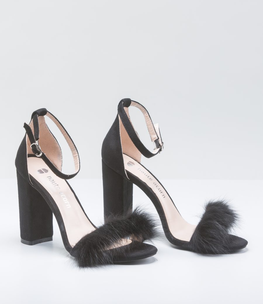 Black Fox Fur Heels