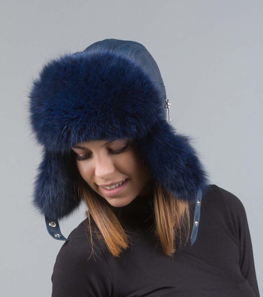 Dark Blue Fur Trapper Hat