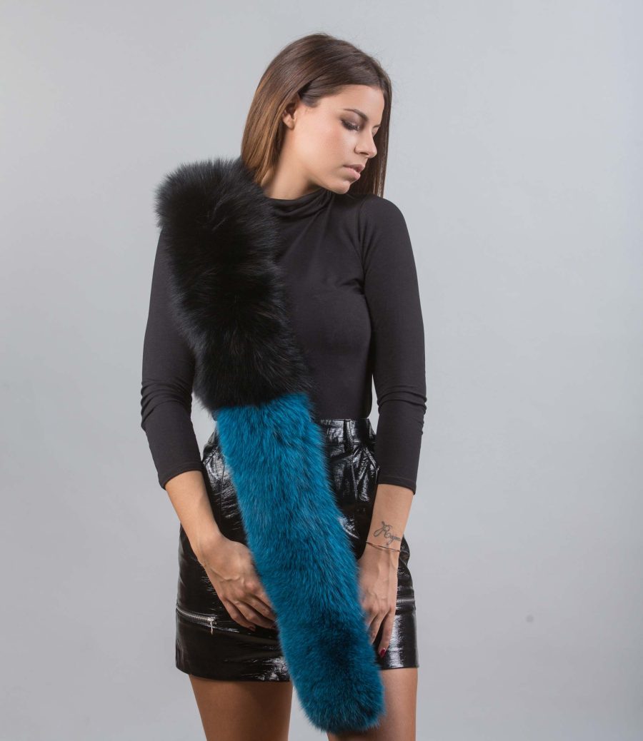 The Electric Blue and Black Fox Fur Scarf