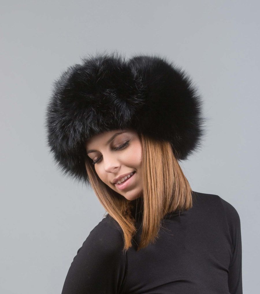 Black Fur Trapper Hat With Zip