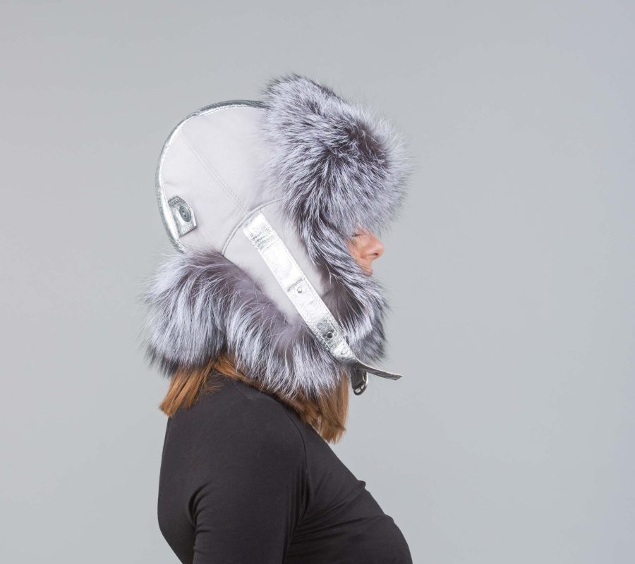 Gray Fur Trapper Hat With Silver Fox