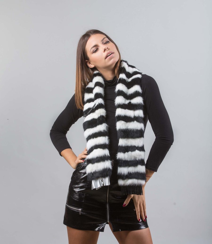 The Black and White Rabbit Fur Scarf