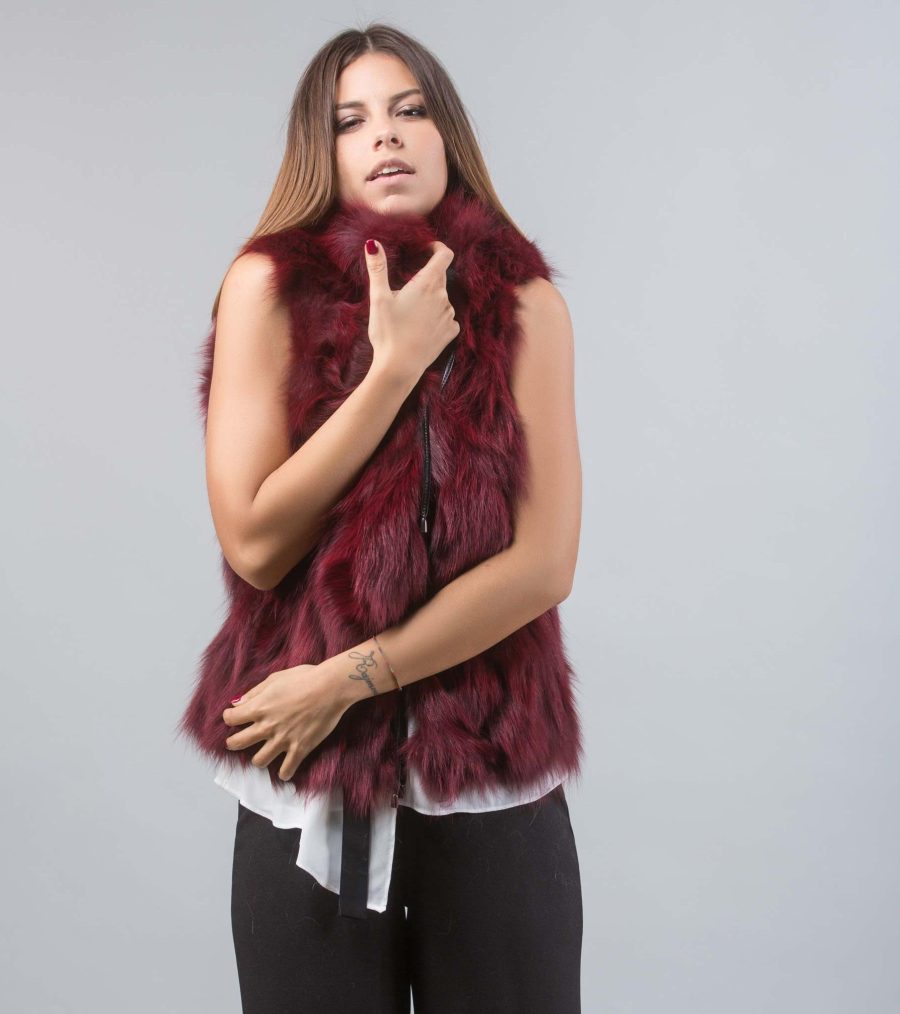 Dark Red Fox Fur Vest
