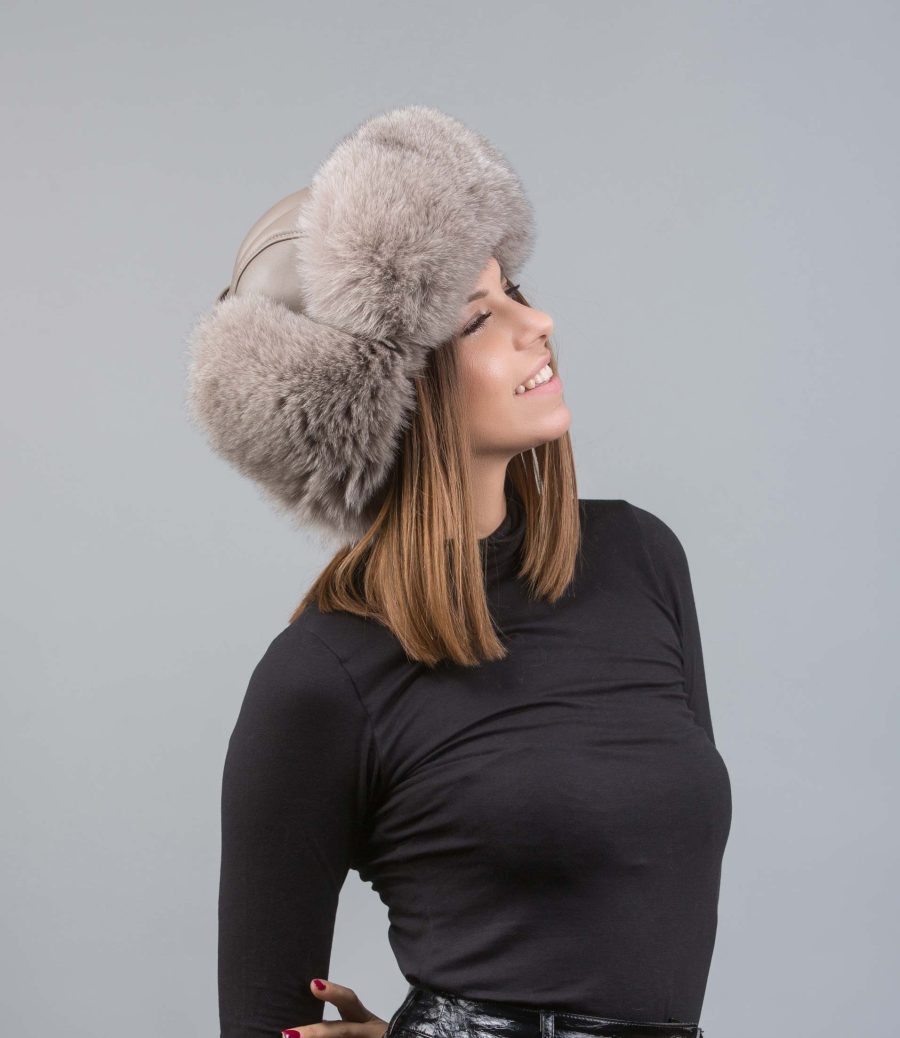 Taupe Fox Fur Russian Hat