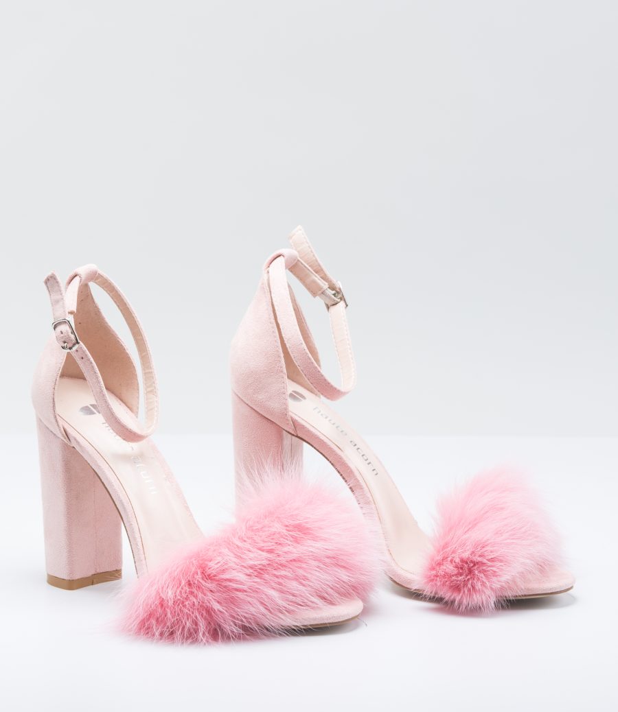 Pink Fox Fur Heels