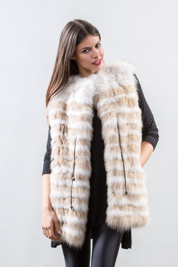 Beige and White Fox Fur Vest