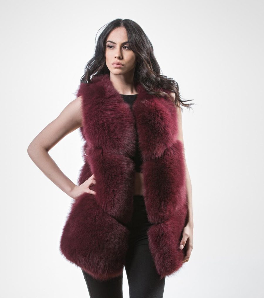 Burgundy Fox Fur Vest - Made of 100% Real Fur - Haute Acorn