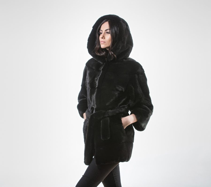 Hooded Mink Black Fur Jacket