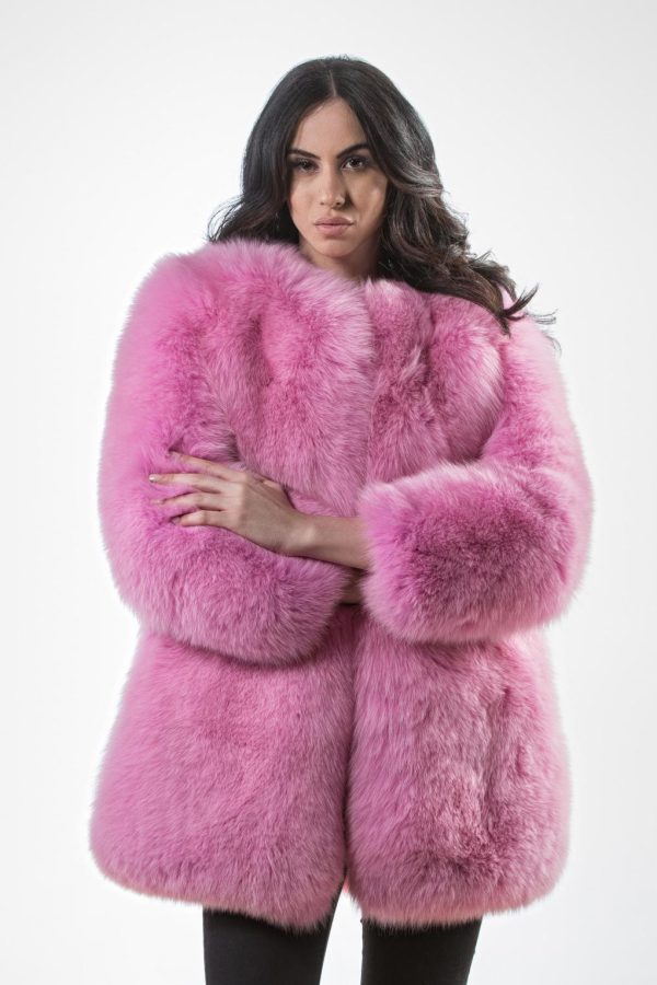 Pink Fluffy Fox Fur Jacket