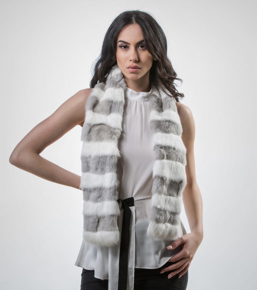 The Grey and White Rabbit Fur Scarf