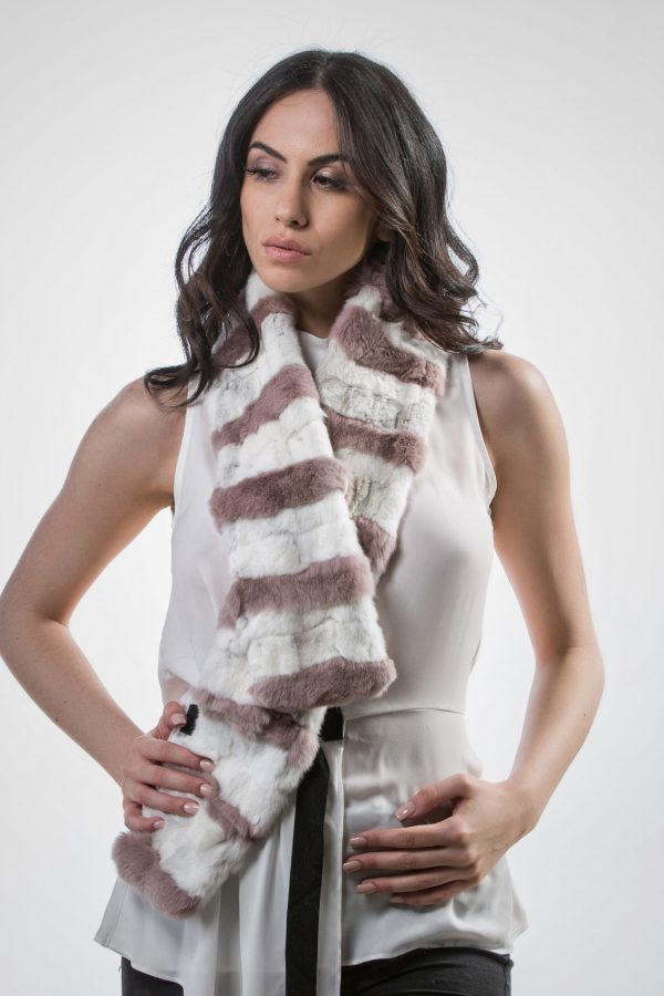 The Pink and White Rabbit Fur Scarf
