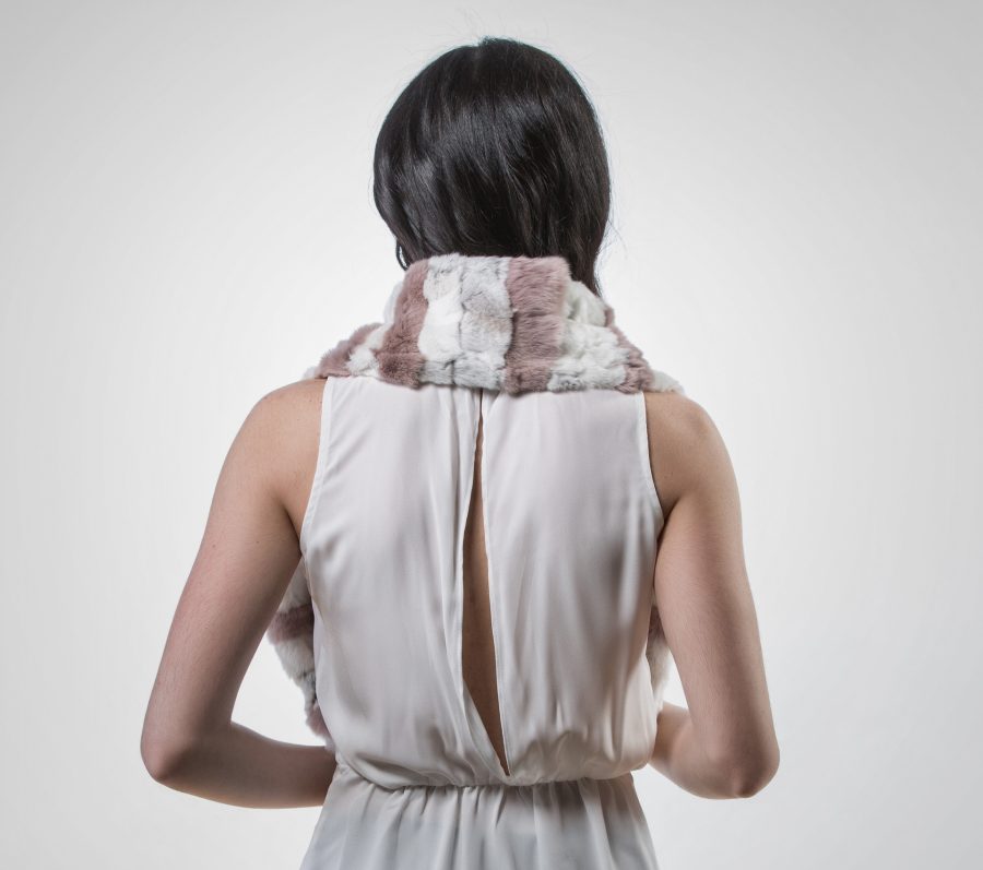 The Pink and White Rabbit Fur Scarf