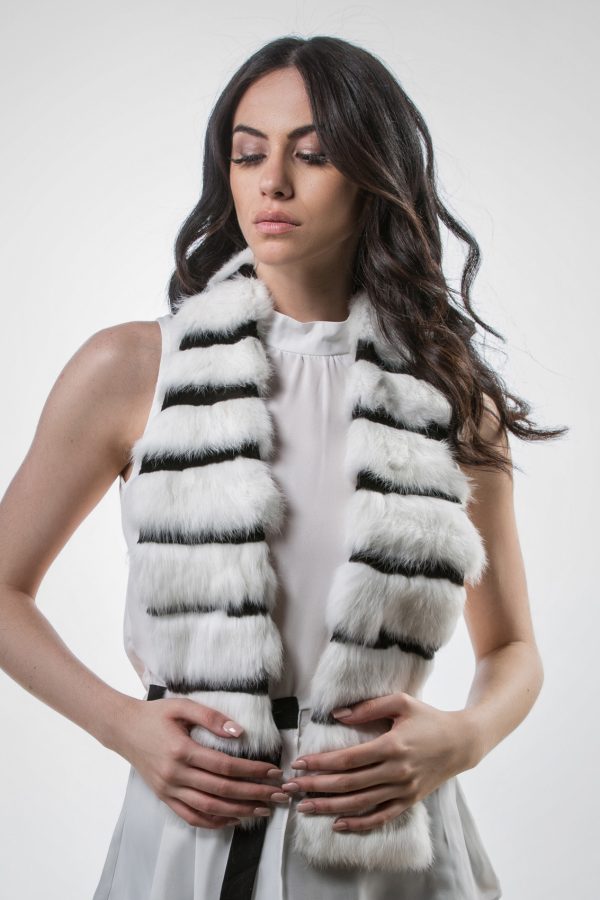 The Black and White Rabbit Fur Scarf