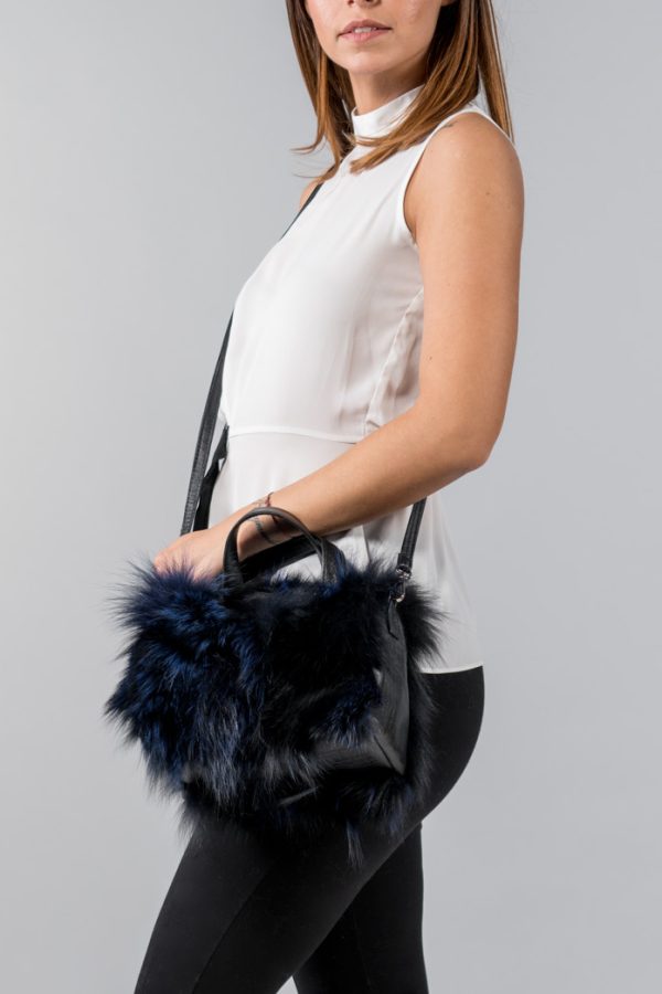 Blue Black Fox Fur Handbag