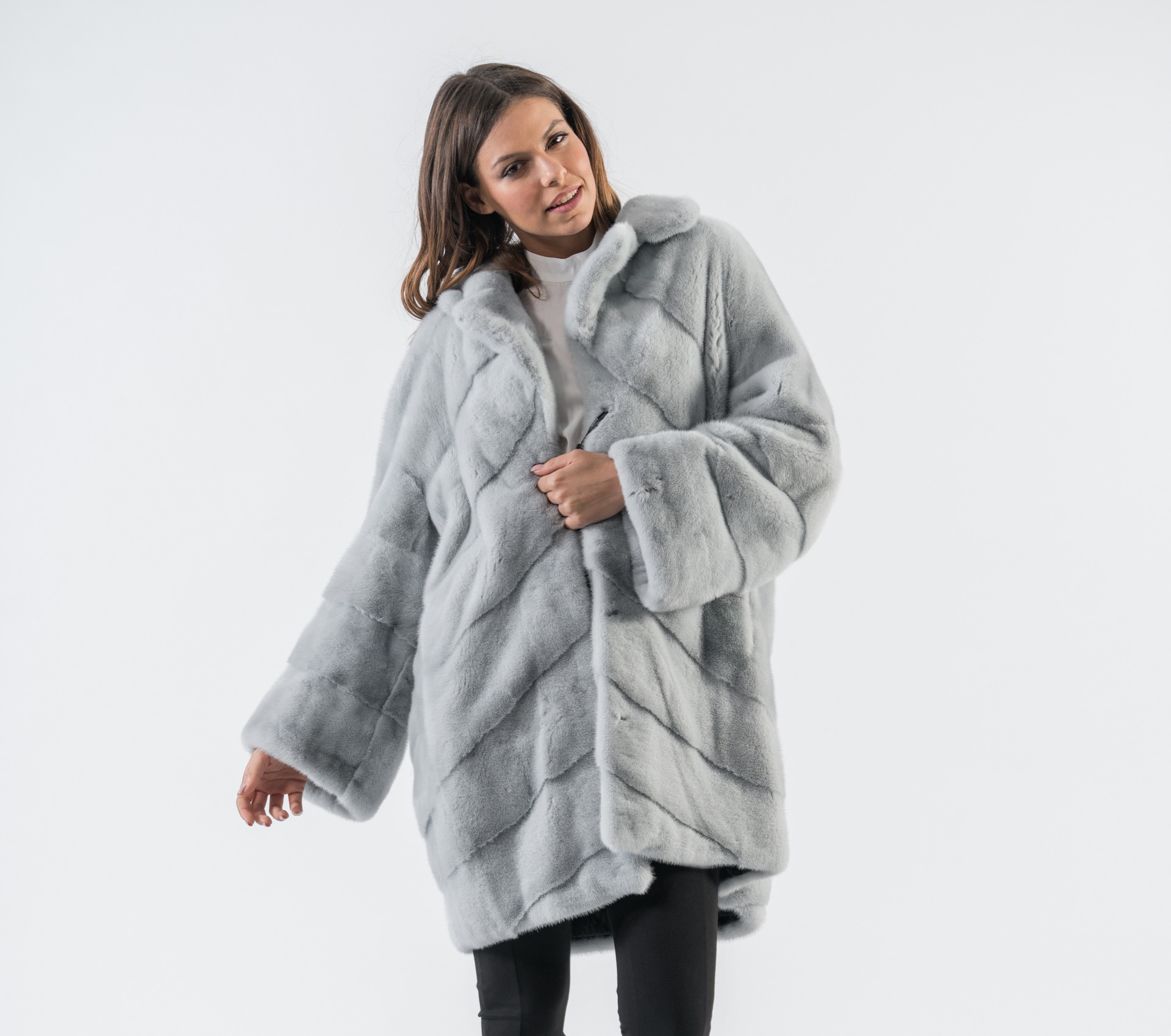 Smoke Grey Luxury Mink Fur Coat - 100% Real Fur Coats - Haute Acorn