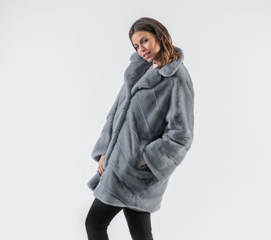 Blue Grey Mink Fur Coat - 100% Real Fur - Haute Acorn