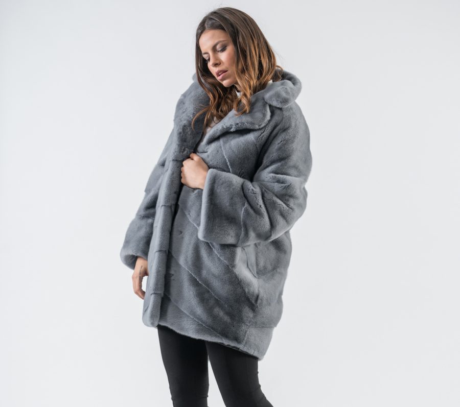 Blue Grey Mink Fur Coat